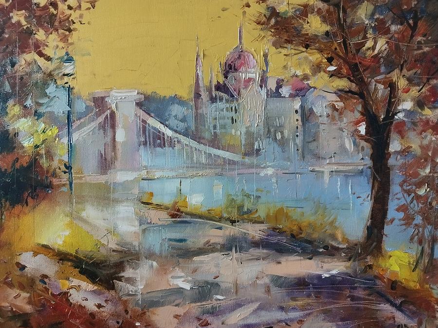 Budapest, Chain Bridge View. Autumn Mood. Painting