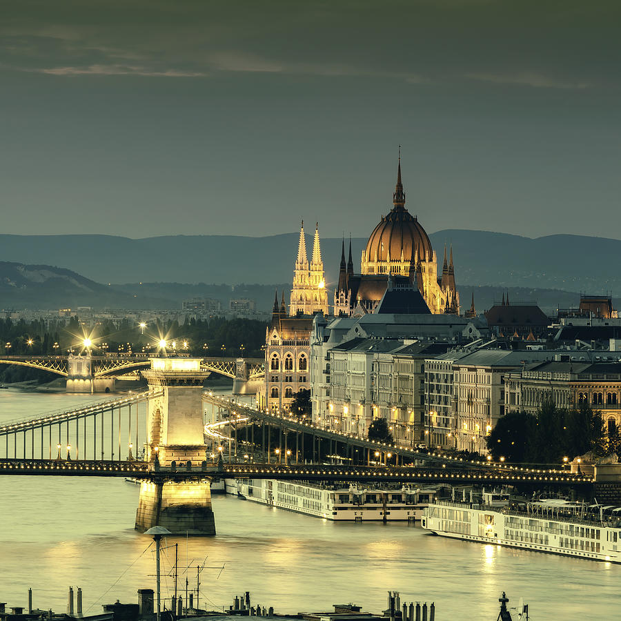 Budapest cityscape with Chain Bridge and Parliament Photograph by _ultraforma_