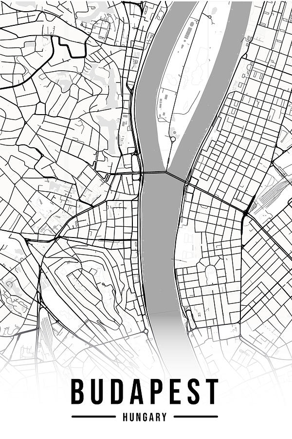 Budapest Map Hungary Black and White Aesthetic Minimalistic Digital Art ...