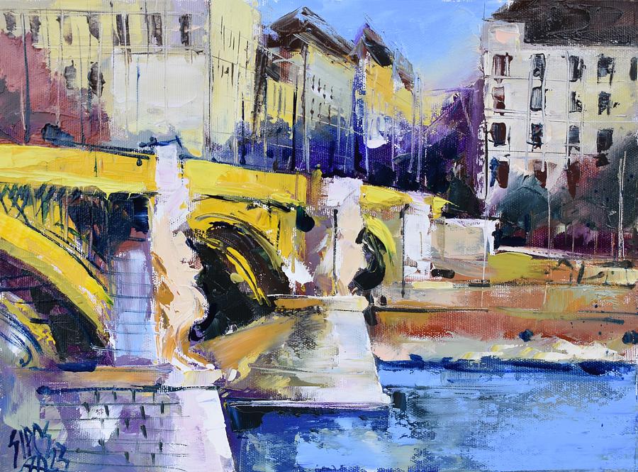 Budapest, margaret bridge detail. Painting by Lorand Sipos