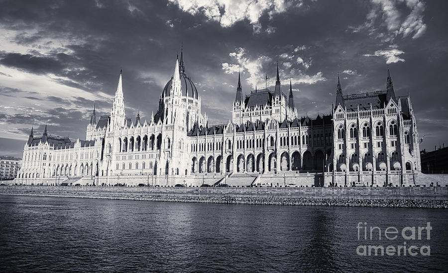Budapest Panorama Black and White - Parliament On Danube River Photograph by Stefano Senise
