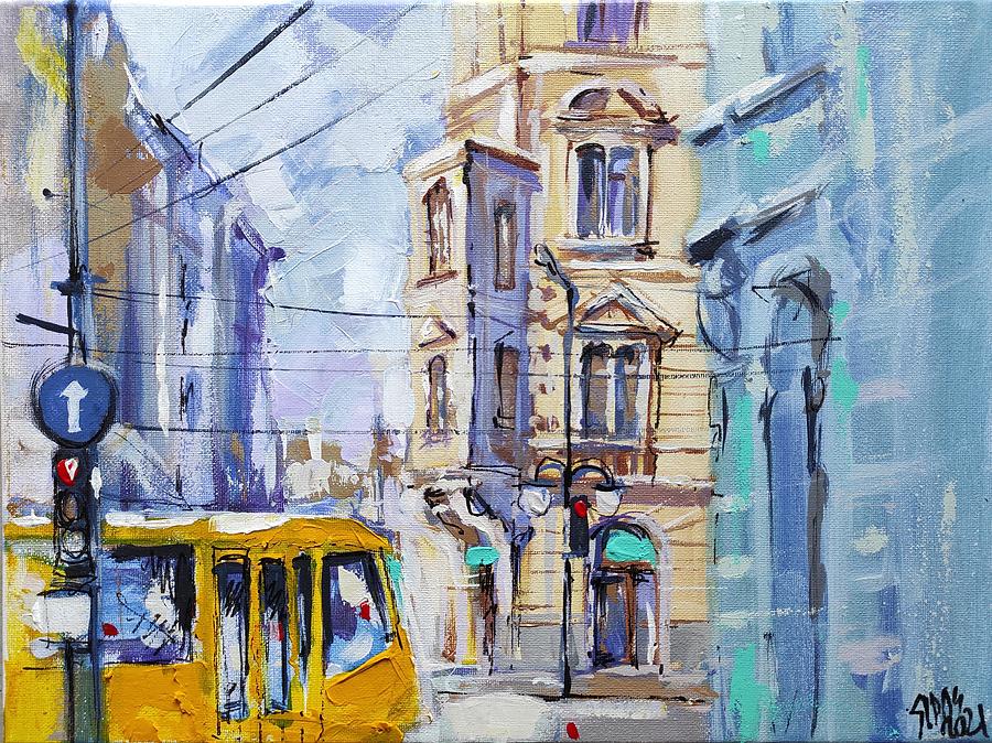 Budapest Traffic With Yellow Tram Painting