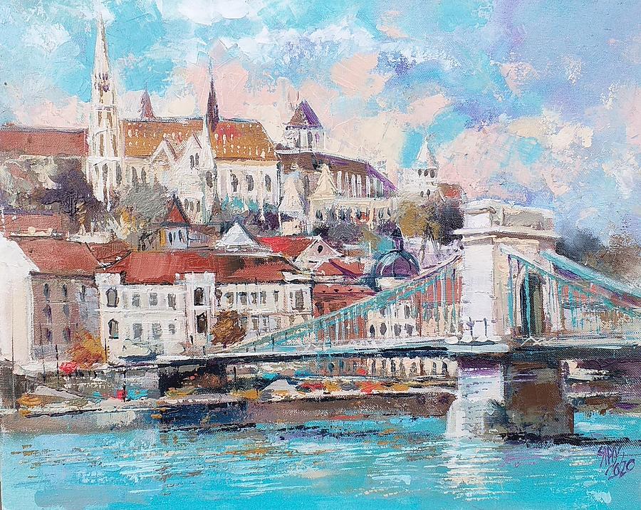 Budapest view with Chain Bridge Painting by Lorand Sipos