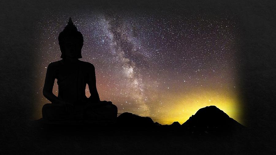 Buddha Against Night Sky Mixed Media by Nancy Ayanna Wyatt
