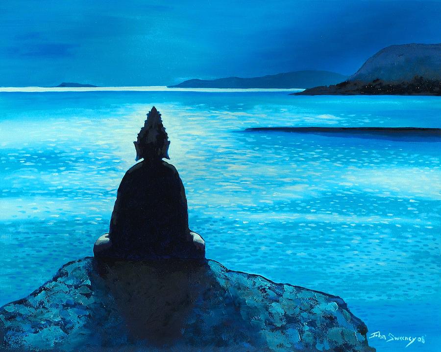 Buddha by Moonlight Painting by John Sweeney