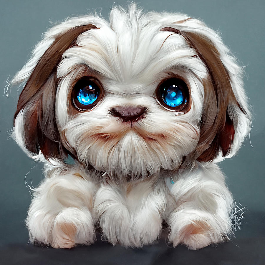 Buddha  cute  white  and  little  brown  shiz  tzu  with  big    c68da416  6516  47a8  aed1  d164566 Painting by MotionAge Designs