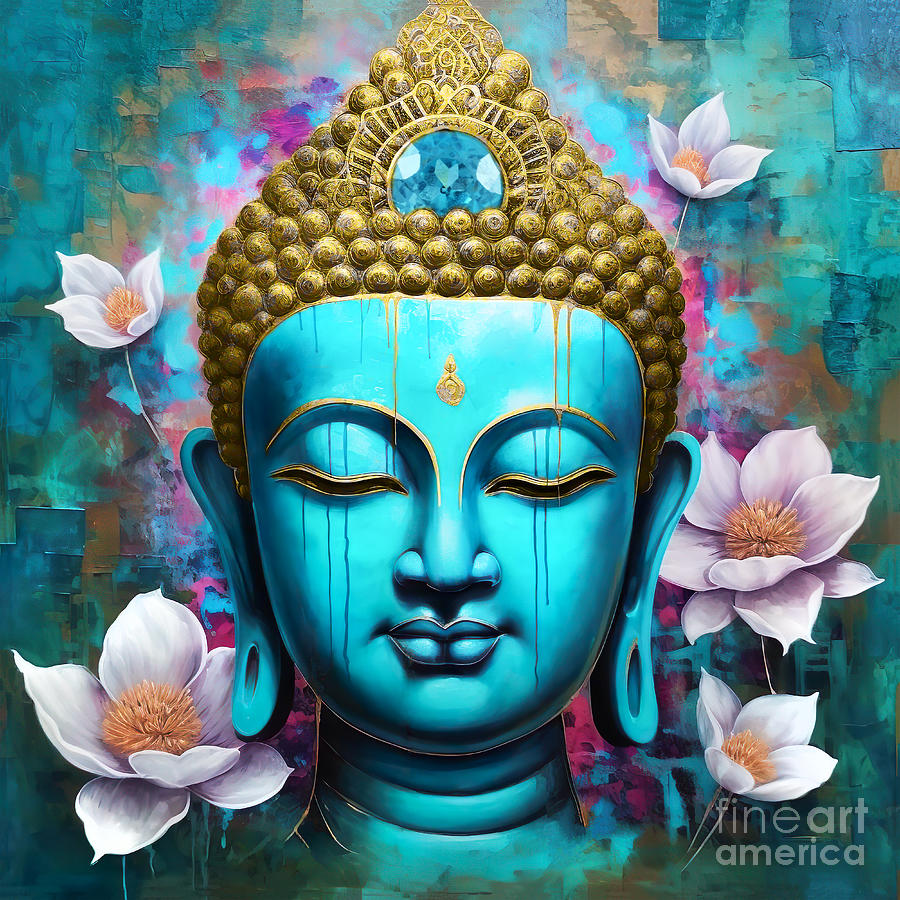 Buddha Painting - Buddha Face Lotus 1  by Mark Ashkenazi