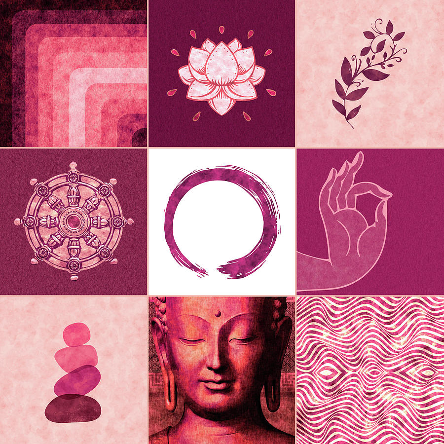 Buddha Grid 02 - Spiritual Collage Mixed Media