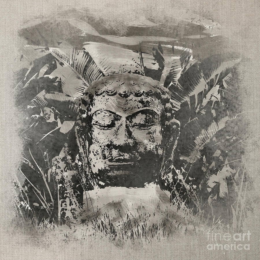 Buddha head charcoal effect Photograph by Pics By Tony