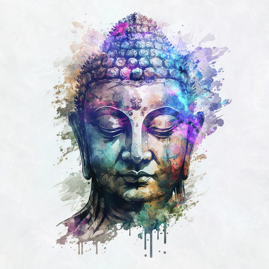 Buddha Digital Art - Buddha Head Zen Meditation Watercolor by Cameron Gray