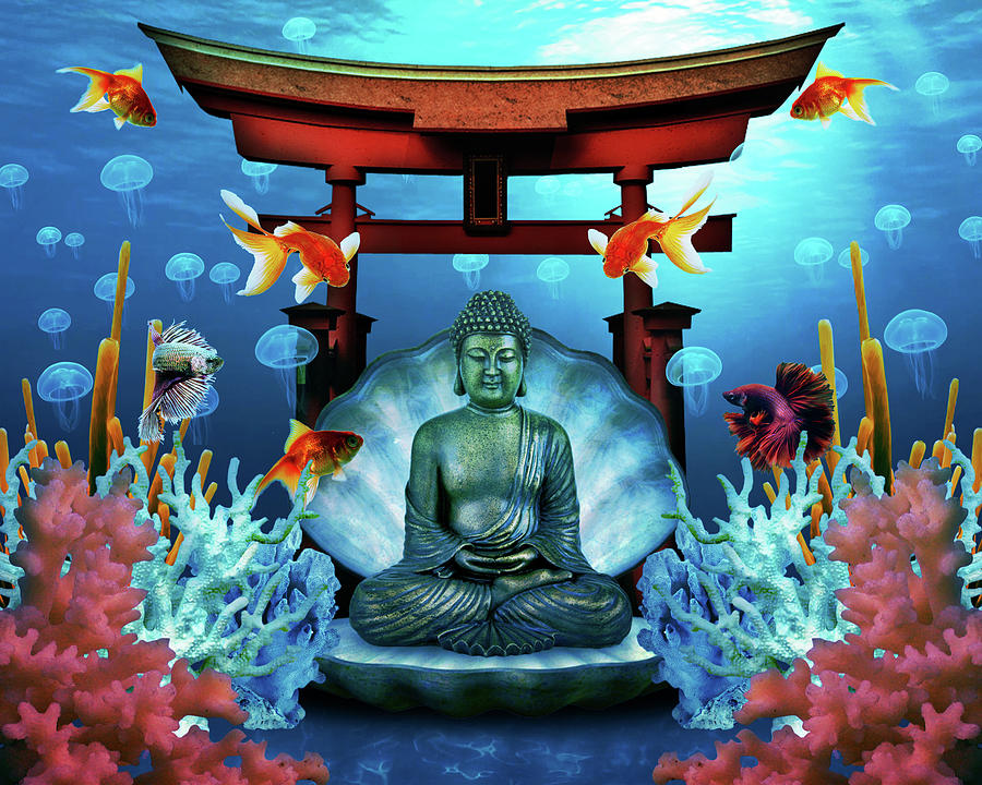 Buddha Digital Art - Buddha in the Sea by Leila Ganjaei