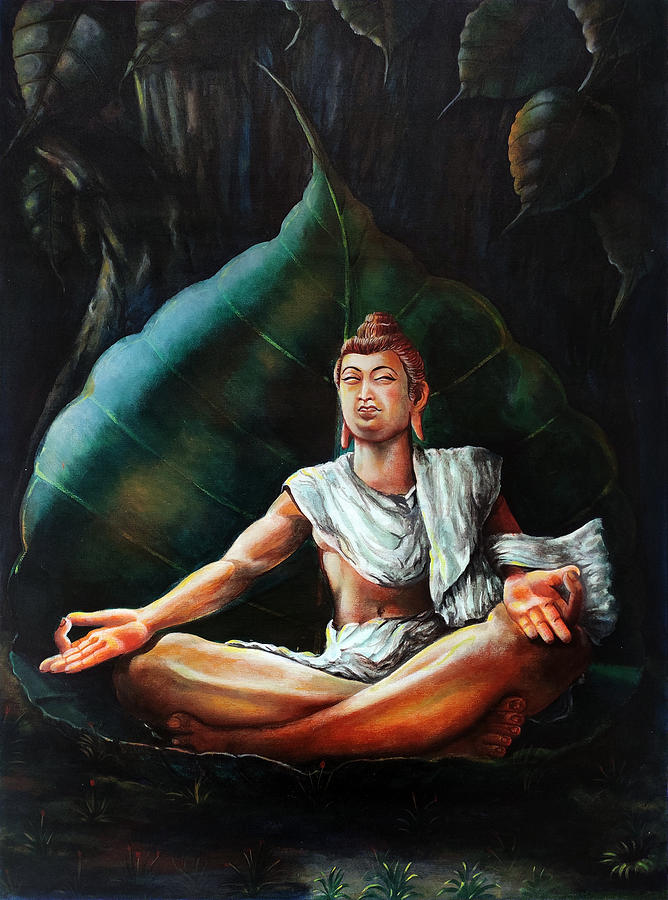 Buddha Painting - Buddha Meditating On A Leaf by Asp Arts