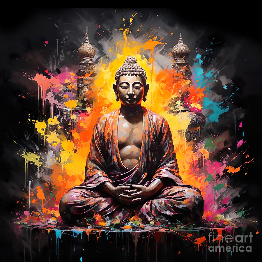 Buddha Painting - Buddha Neon Oil Painting by Mark Ashkenazi