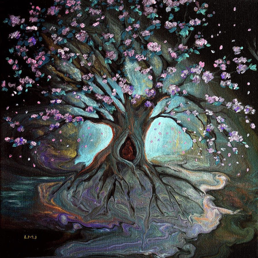 Buddha Nestled in a Flowering Tree of Life Painting by Laura Iverson