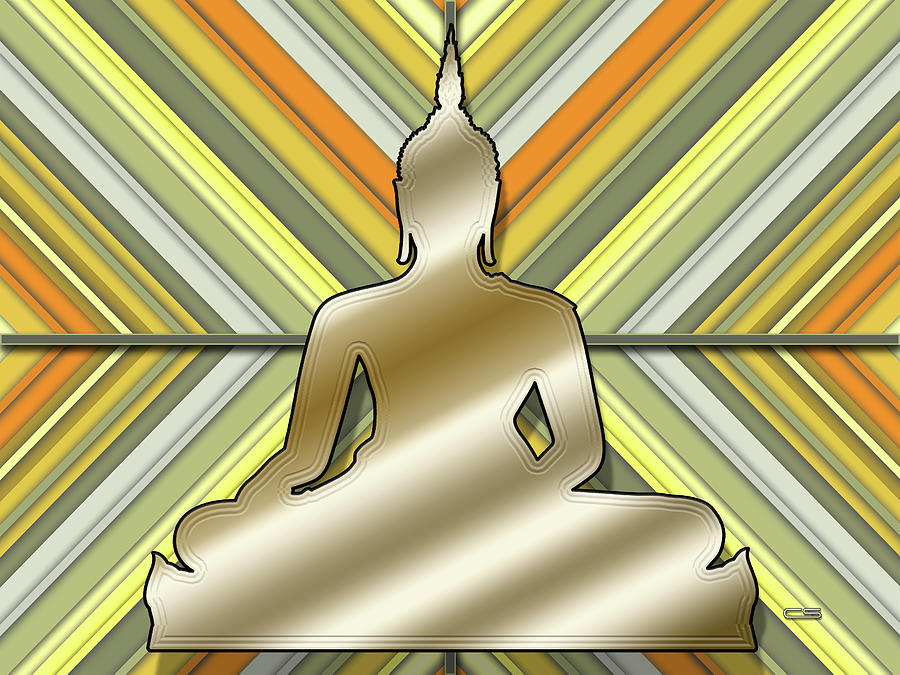 Buddha on Yellow Stripes Digital Art by Chuck Staley