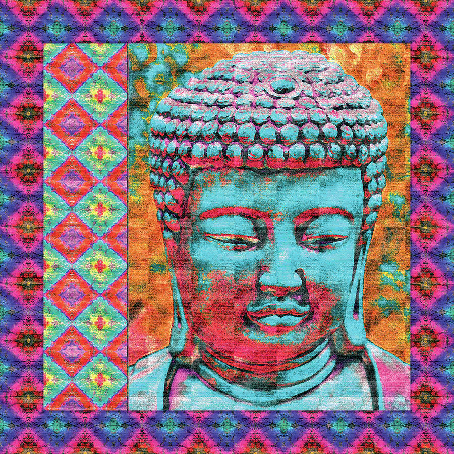 Buddha Pop in Blue and Magenta Digital Art by Sheryl Karas