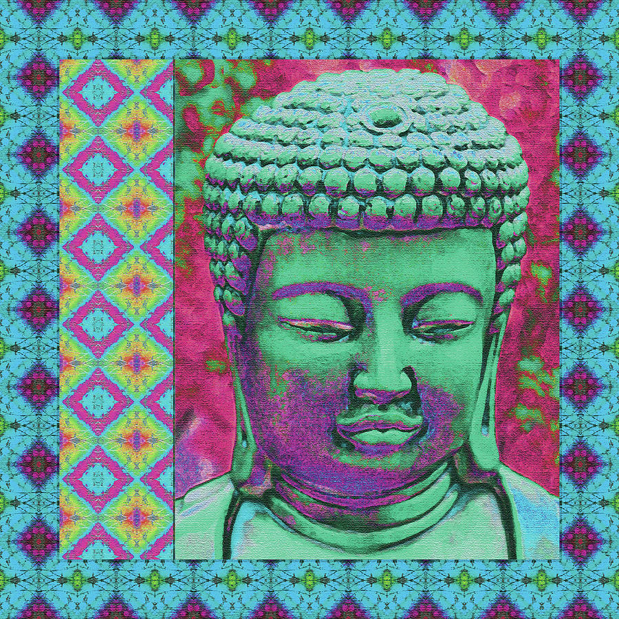 Buddha Pop in Blue and Red Digital Art by Sheryl Karas