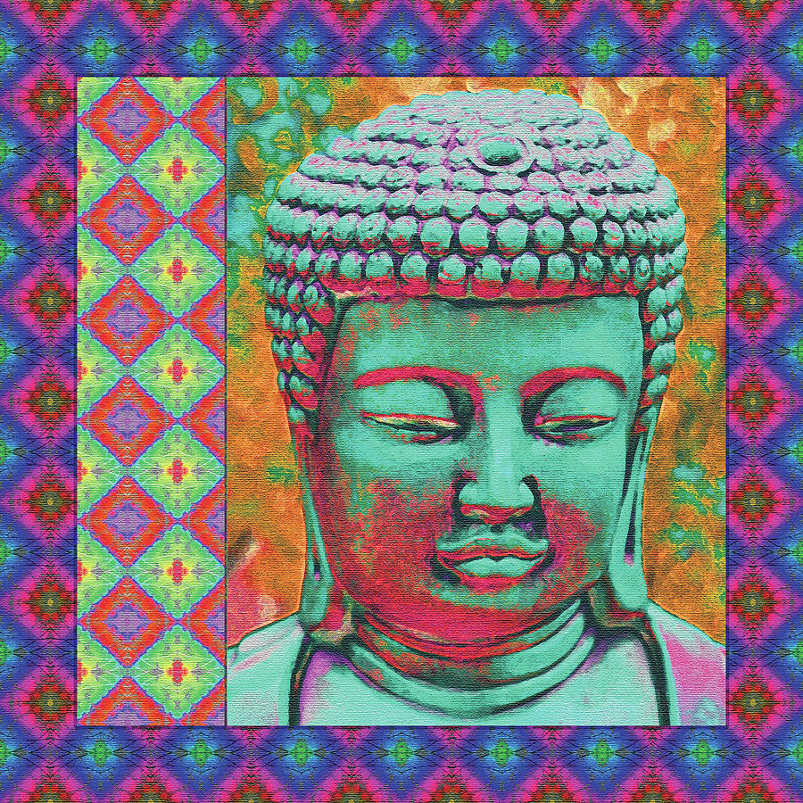 Buddha pop in Green and Red Digital Art by Sheryl Karas