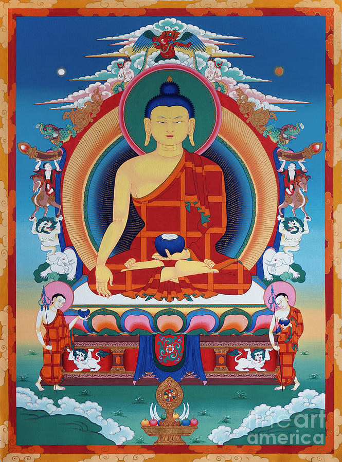 Buddha Shakyamuni on Lion Throne Painting by Sergey Noskov