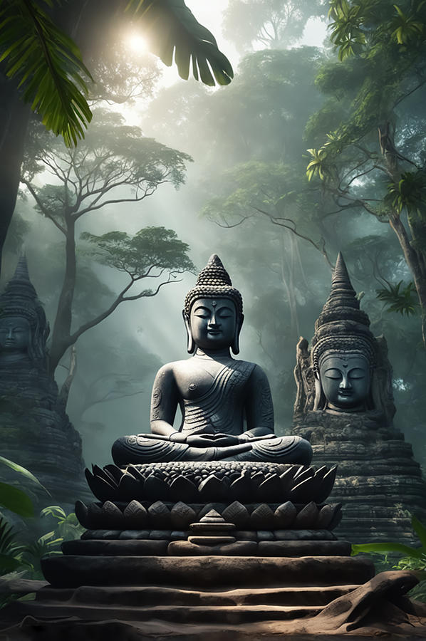 Summer Digital Art - Buddha Statues by Manjik Pictures