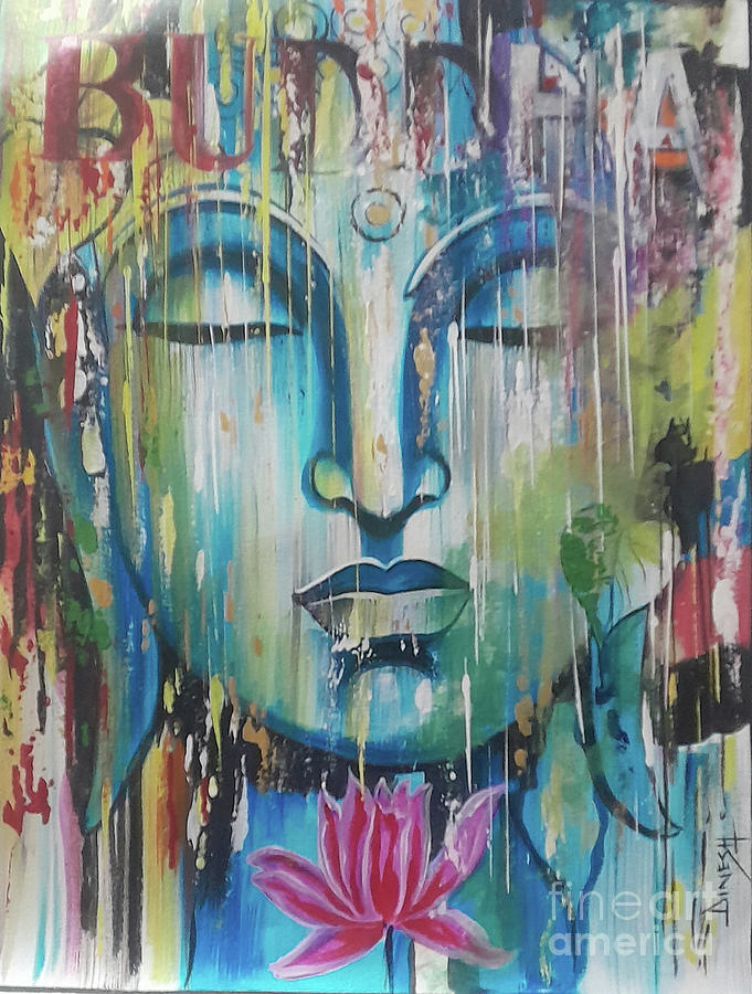Buddha with acrylic color handmade painting Painting by Manish Vaishnav