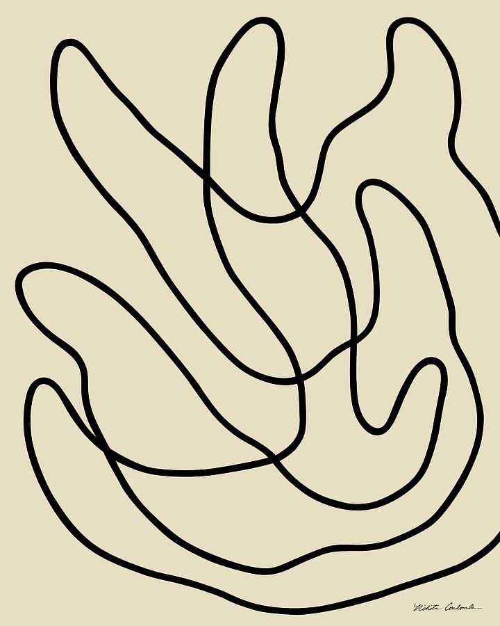 Buddhas Hand I black line on beige background Painting by Nikita Coulombe