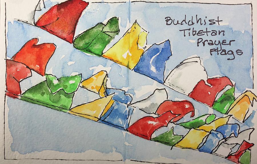 Buddhist Tibetan Prayer Flags Painting by Barbara Wirth