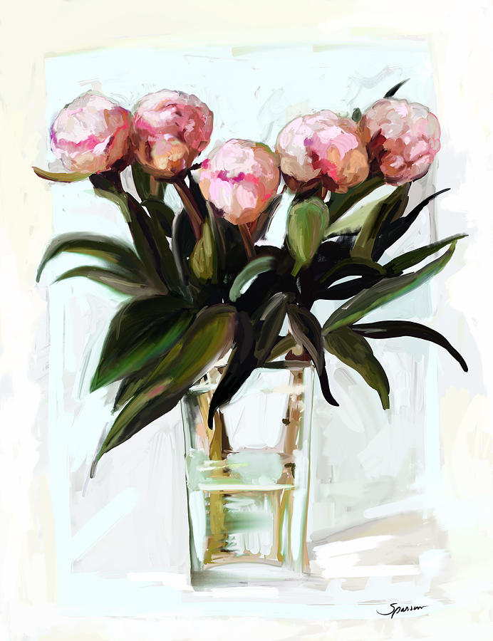 Budding Peonies Painting by Mary Sparrow