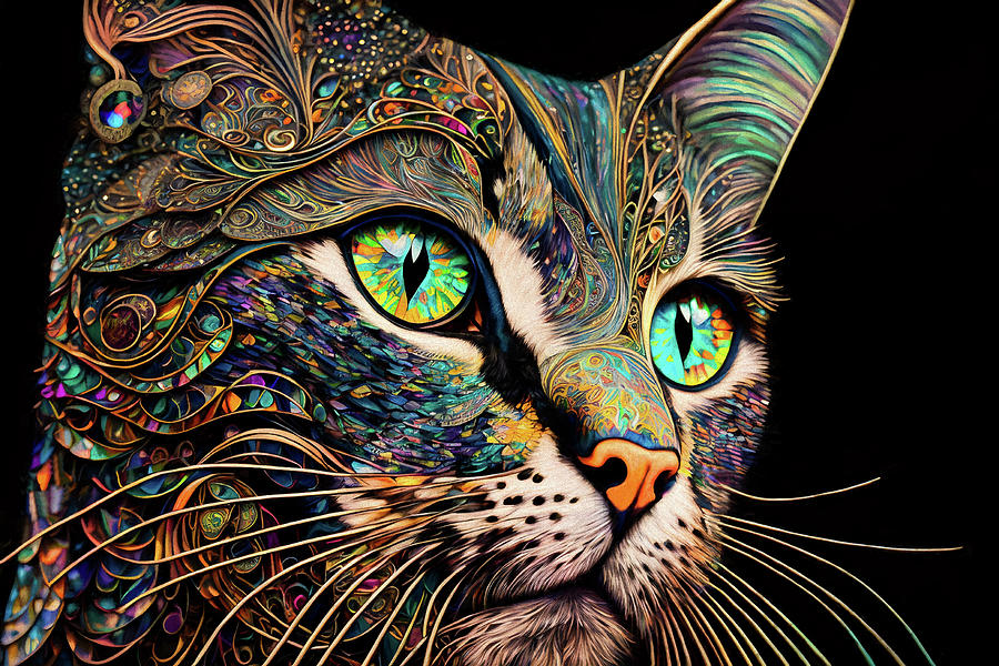 Buddy the Colorful Tabby Cat Digital Art by Peggy Collins