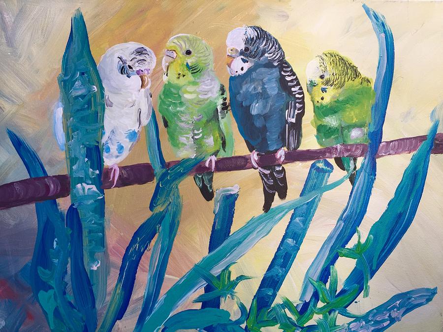 Budgie Quartet Painting by Danielle Rosaria