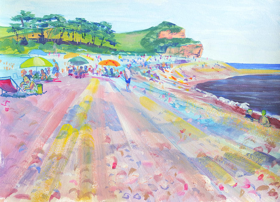 Budleigh Salterton Beach On A Busy Day Plein Air Painting Painting