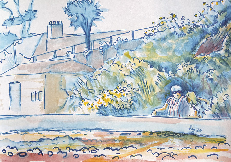 Budleigh Salterton painting sitting on the seafront Drawing by Mike Jory