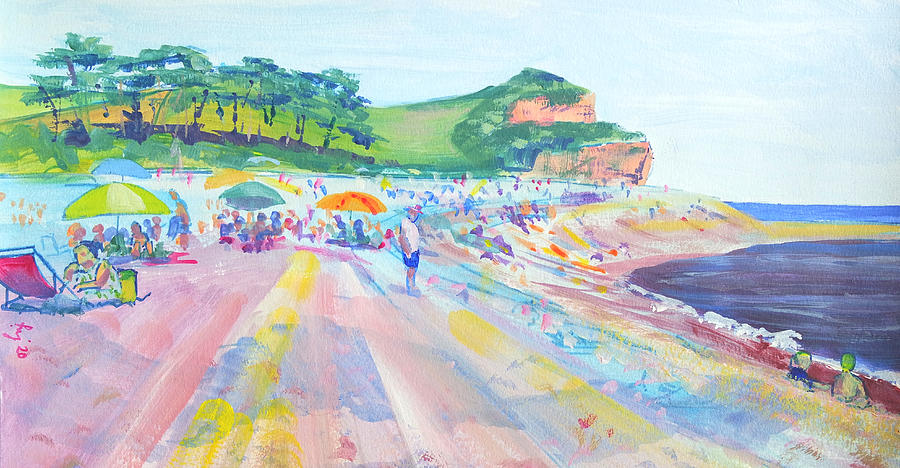 Budleigh Salterton panoramic beach painting Painting by Mike Jory