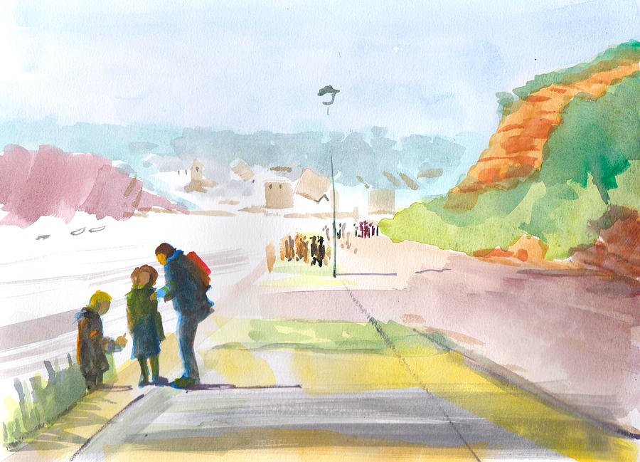 Budleigh Salterton seafront drawing Drawing by Mike Jory