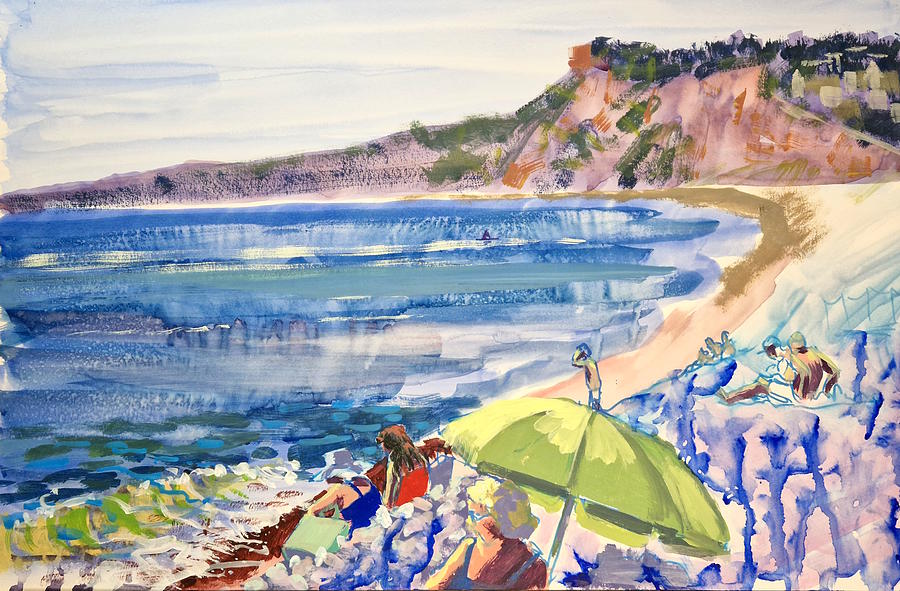 Budleigh Salterton Beach Very Hot Day Drawing by Mike Jory
