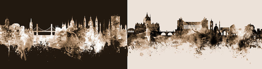 Skyline Digital Art - Budpest and Rome Skyline mashup by Michael Tompsett