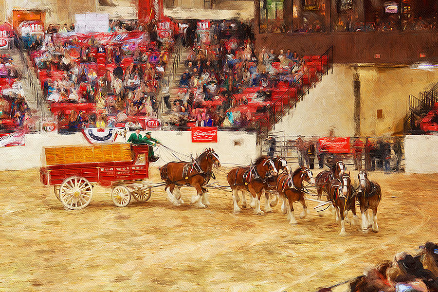 Budweiser Clydesdales performing in Las Vegas Mixed Media by Tatiana Travelways