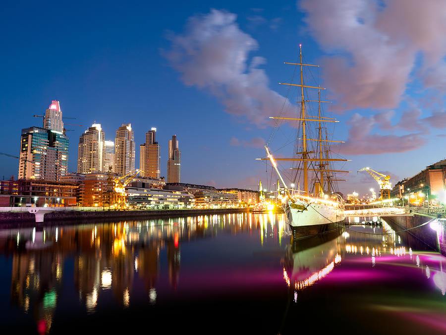Buenos Aires Skyline by Puerto Madero Night Photograph by Holgs