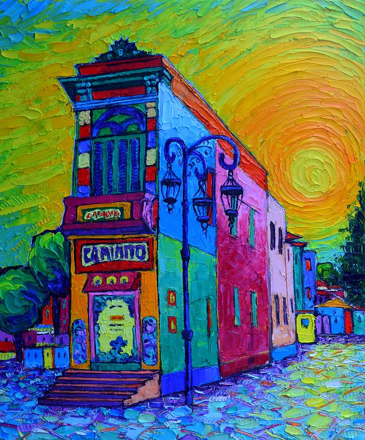 BUENOS AIRES SUNRISE IN LA BOCA impasto palette knife commissioned oil painting Ana Maria Edulescu Painting by Ana Maria Edulescu