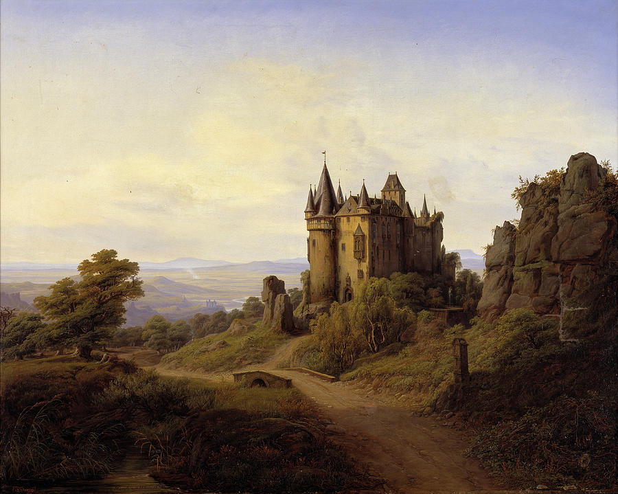 Bueresheim Castle at the Eifel River Painting by Frederik Sodring
