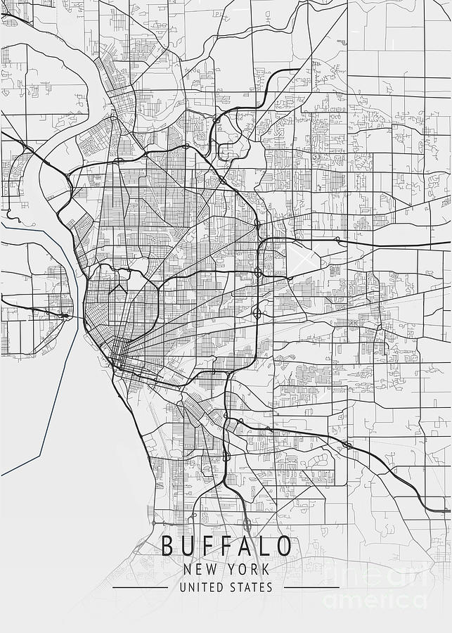 Buffalo New York US Gray City Map Digital Art By Tien Stencil Fine Buffalo New York Us Gray City Map Tien Stencil