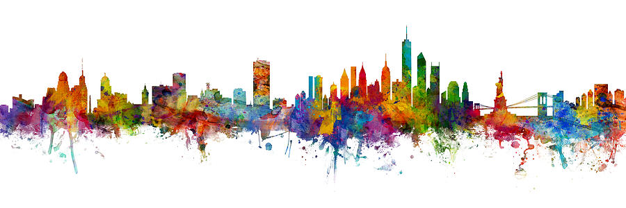 Buffalo and New York City Skylines Mashup Digital Art by Michael Tompsett