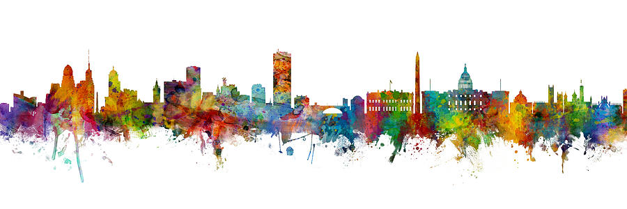 Buffalo and Washington DC Skylines Mashup Digital Art by Michael Tompsett