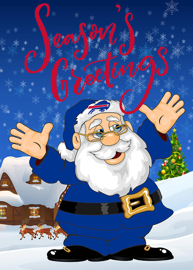 Buffalo Bills Touchdown Santa Claus Christmas Cards 1 by Joe Hamilton