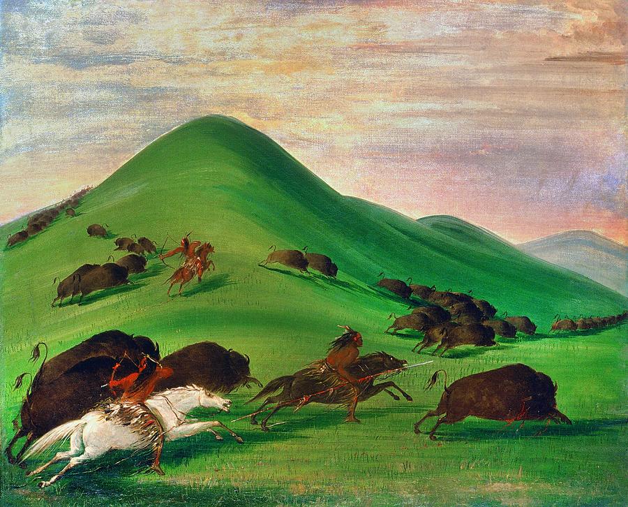 BUFFALO HUNT, 1830s Painting by George Catlin