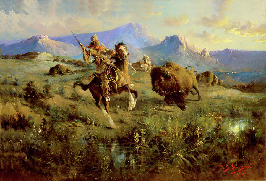 Buffalo Hunt by Paxson Painting by Edgar Samuel Paxson