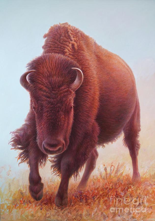 Buffalo L of 2 Painting by Hans Droog