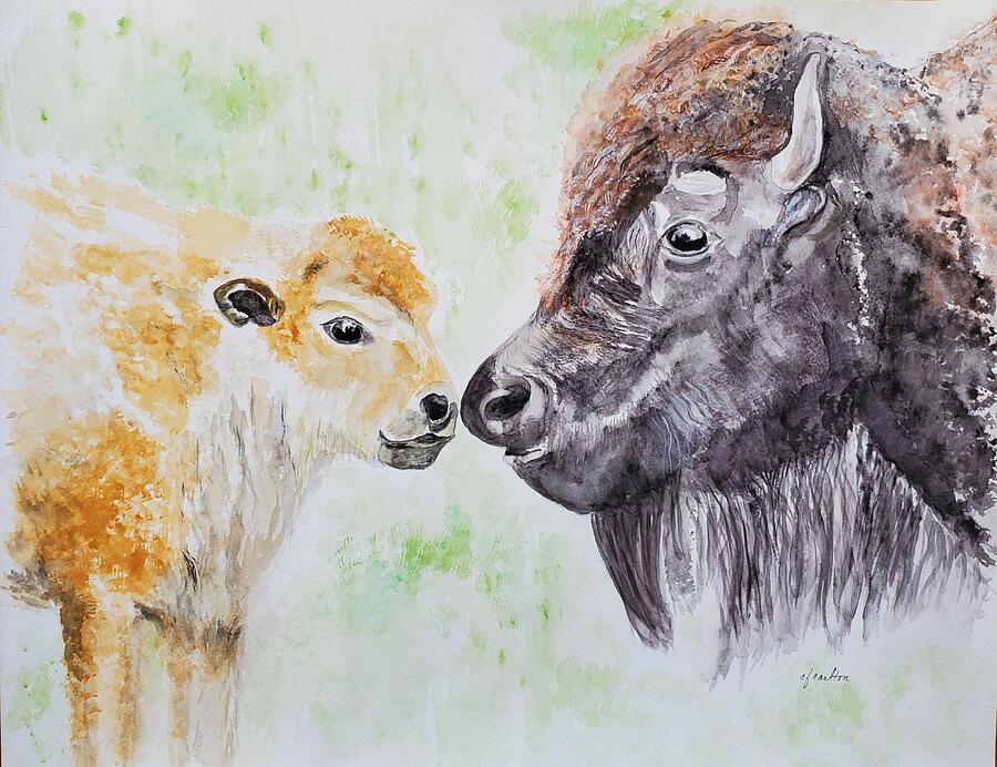 Bison Love - Watercolor Painting by Claudette Carlton