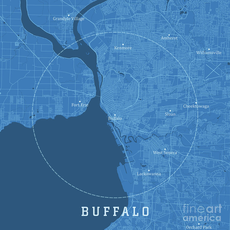 Buffalo Digital Art - Buffalo NY City Vector Road Map Blue Text by Frank Ramspott