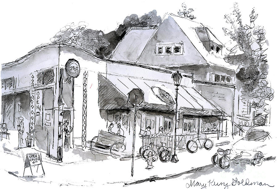 Buffalo NY Elmwood Avenue Spot Coffee Ink Sketch by Mary Kunz Goldman by  Mary Kunz Goldman